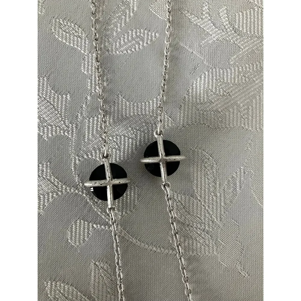 Dana Buchman Long Silver Tone Black Rhinestone Station Necklace 32 Inch